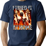 I Tried It At Home Screaming Skeleton Bootleg Graphic T-Shirt - Navy