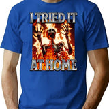 I Tried It At Home Screaming Skeleton Bootleg Graphic T-Shirt - Blue
