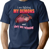 I39M Fighting My Demons and They are Winning Word Art Meme Premium Heavyweight Cotton T-Shirt - Navy