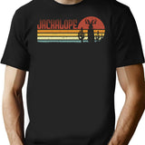 Jackalope Retro Stripes - Funny Vintage Desert Cryptid Gift Minimalist Graphic T-Shirt - Unisex Streetwear Tee - Black