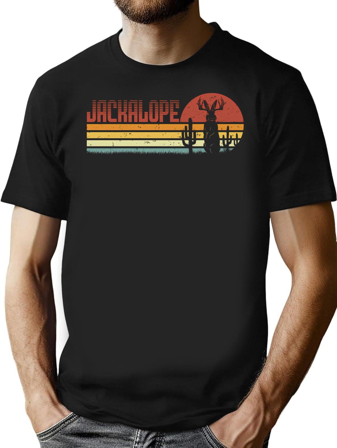 Jackalope Retro Stripes - Funny Vintage Desert Cryptid Gift Minimalist Graphic T-Shirt - Unisex Streetwear Tee - Black