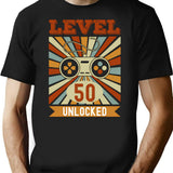 Level 50 Unlocked Funny 50Th Birthday Minimalist Graphic T-Shirt - Unisex Streetwear Tee - Black
