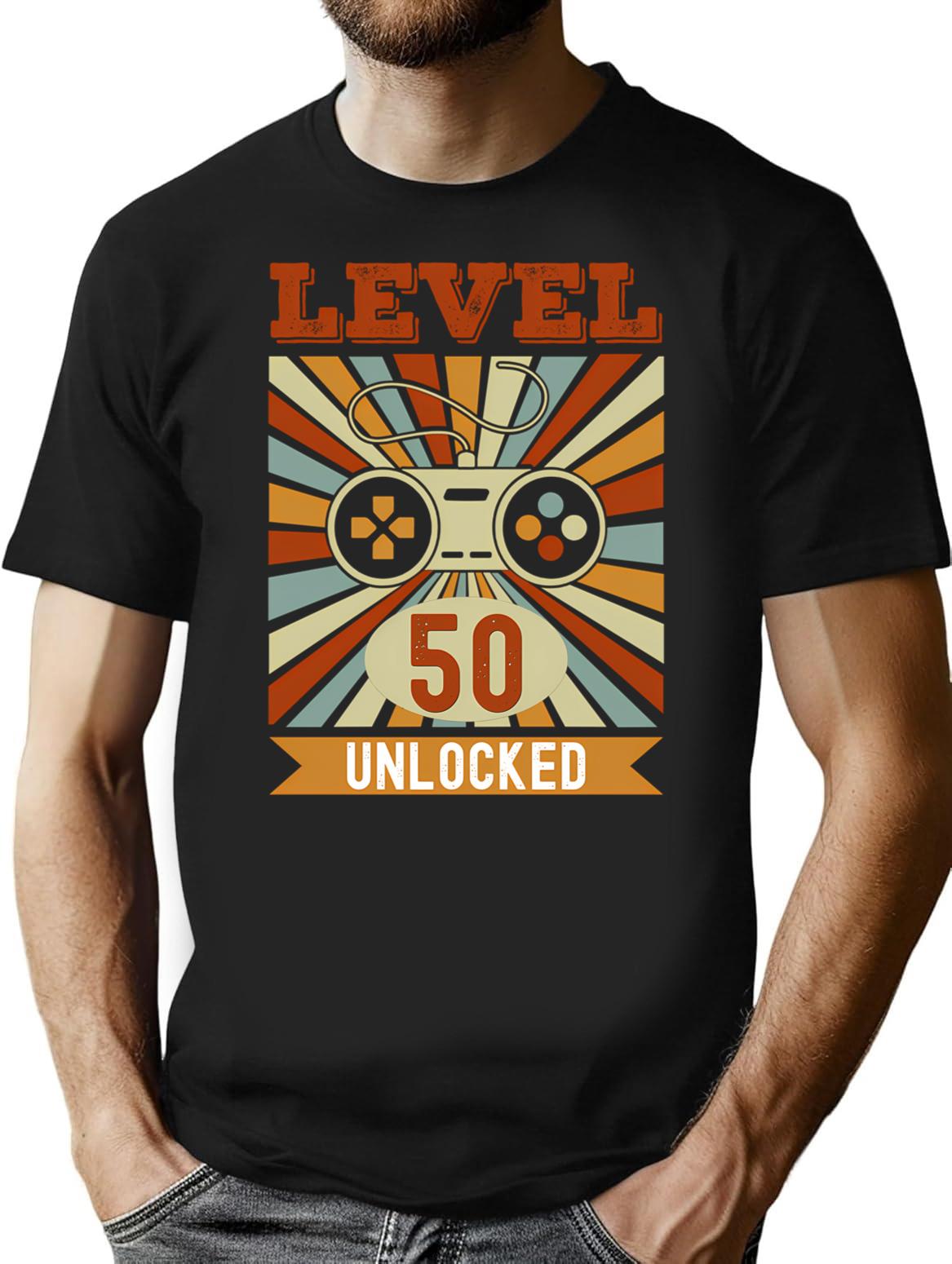 Level 50 Unlocked Funny 50Th Birthday Minimalist Graphic T-Shirt - Unisex Streetwear Tee - Black