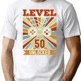 Level 50 Unlocked Funny 50Th Birthday Minimalist Graphic T-Shirt - Unisex Streetwear Tee - White