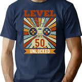 Level 50 Unlocked Funny 50Th Birthday Minimalist Graphic T-Shirt - Unisex Streetwear Tee - Navy