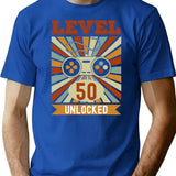 Level 50 Unlocked Funny 50Th Birthday Minimalist Graphic T-Shirt - Unisex Streetwear Tee - Blue