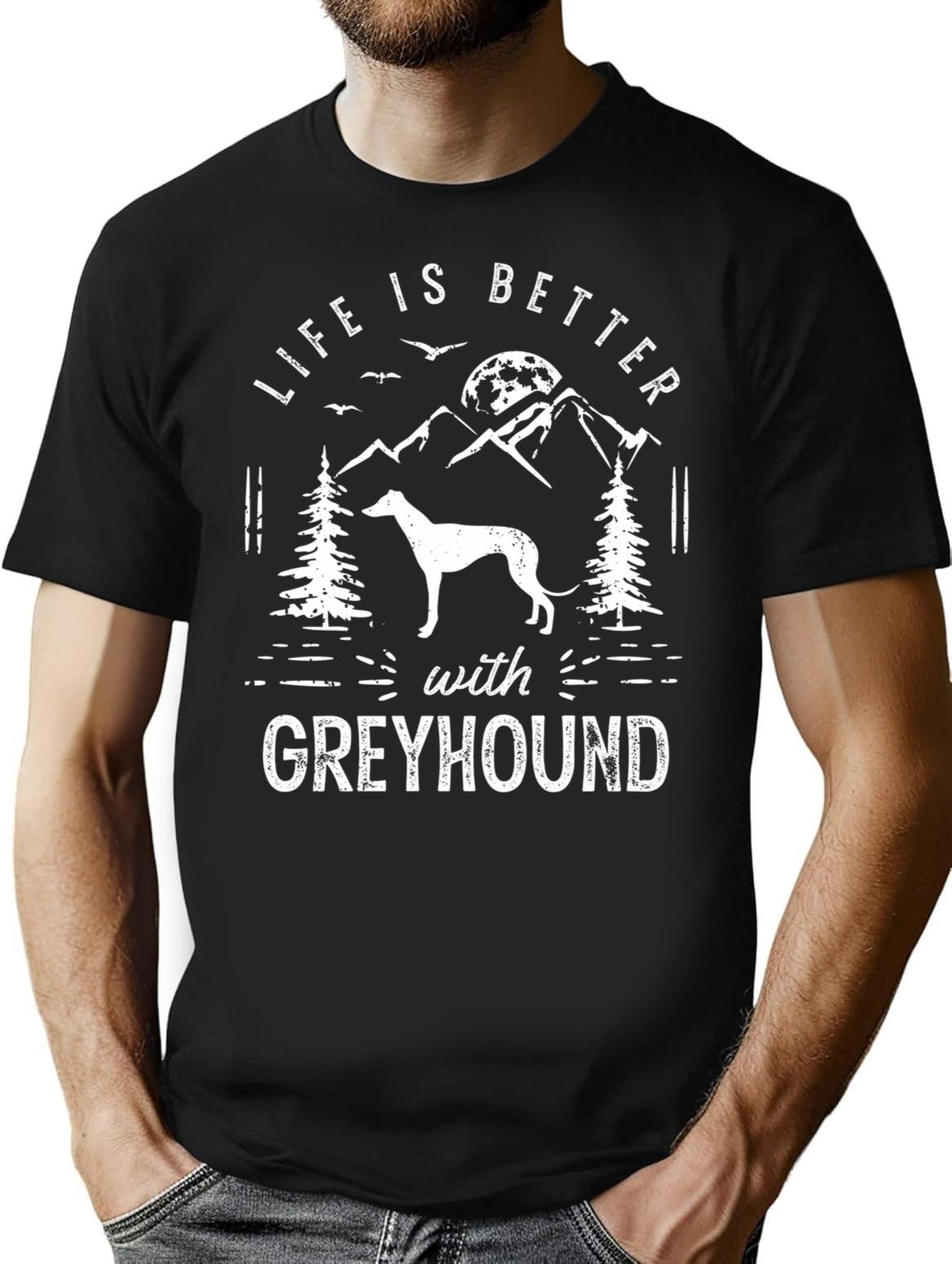 Life Is Better Greyhound Dog Minimalist Graphic T-Shirt - Unisex Streetwear Tee - Black