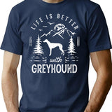 Life Is Better Greyhound Dog Minimalist Graphic T-Shirt - Unisex Streetwear Tee - Navy