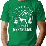 Life Is Better Greyhound Dog Minimalist Graphic T-Shirt - Unisex Streetwear Tee - Green