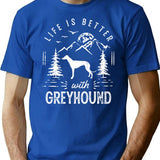 Life Is Better Greyhound Dog Minimalist Graphic T-Shirt - Unisex Streetwear Tee - Blue