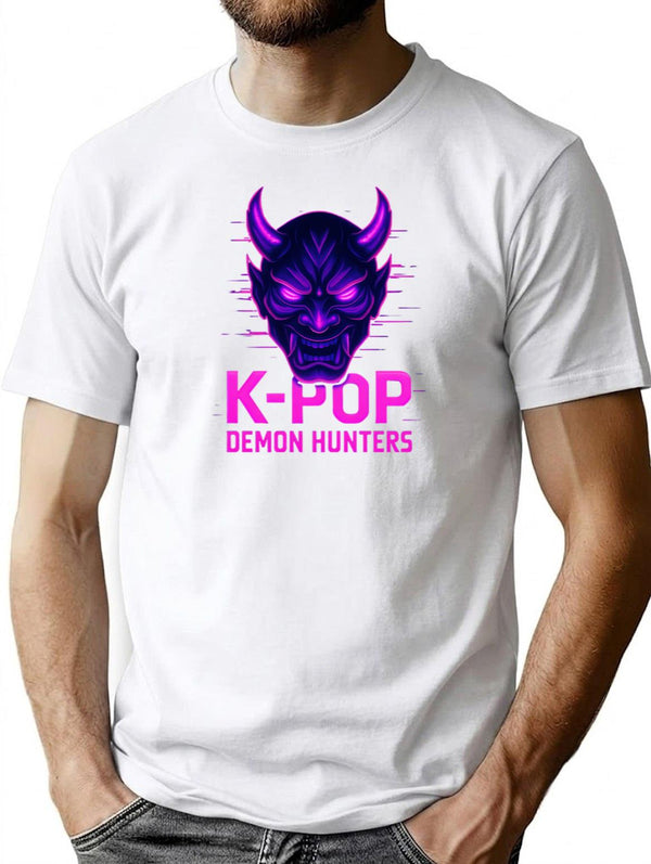 Neon K-Pop Demon Hunters Of Darkness T-Shirt for Men & Women, T-Shirts Graphic Tee - White