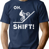 Oh Shift - Funny Mountain Bike Design Minimalist Graphic T-Shirt - Unisex Streetwear Tee - Navy