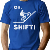 Oh Shift - Funny Mountain Bike Design Minimalist Graphic T-Shirt - Unisex Streetwear Tee - Blue