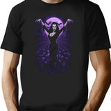 Queen Of The Web Gothic Vampire Pinup Under Purple Moon T-Shirt for Men & Women, T-Shirts Graphic Tee - Black