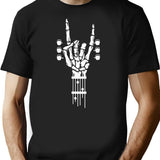 Rock Roll Skeleton Guitar Music Lover Rock Hands Minimalist Graphic T-Shirt - Unisex Streetwear Tee - Black