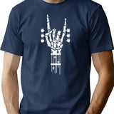 Rock Roll Skeleton Guitar Music Lover Rock Hands Minimalist Graphic T-Shirt - Unisex Streetwear Tee - Navy