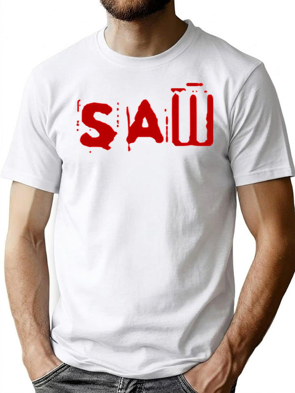 Saw Movie Logo Horror T-Shirt for Men & Women, T-Shirts Graphic Tee - White