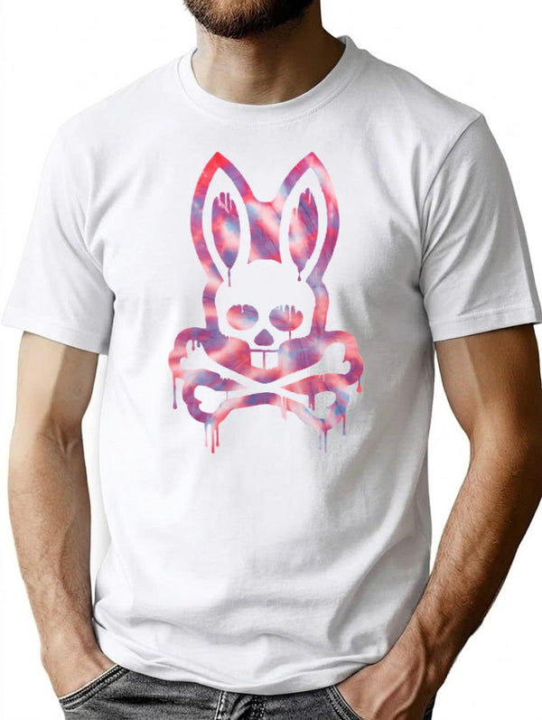 Scary Skull And Crossbones Bad Rabbit Horror Bunny Halloween T-Shirt for Men & Women, T-Shirts Graphic Tee - White