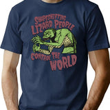 Shapeshifting Lizard People Control The World Alien Conspiracy Horror B-Movie Tee T-Shirt for Men & Women, T-Shirts Graphic Tee - Navy