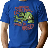 Shapeshifting Lizard People Control The World Alien Conspiracy Horror B-Movie Tee T-Shirt for Men & Women, T-Shirts Graphic Tee - Blue