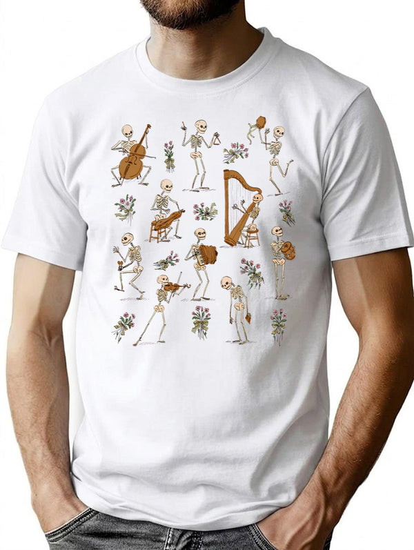 Skeleton Orchestra T-Shirt for Men & Women, T-Shirts Graphic Tee - White