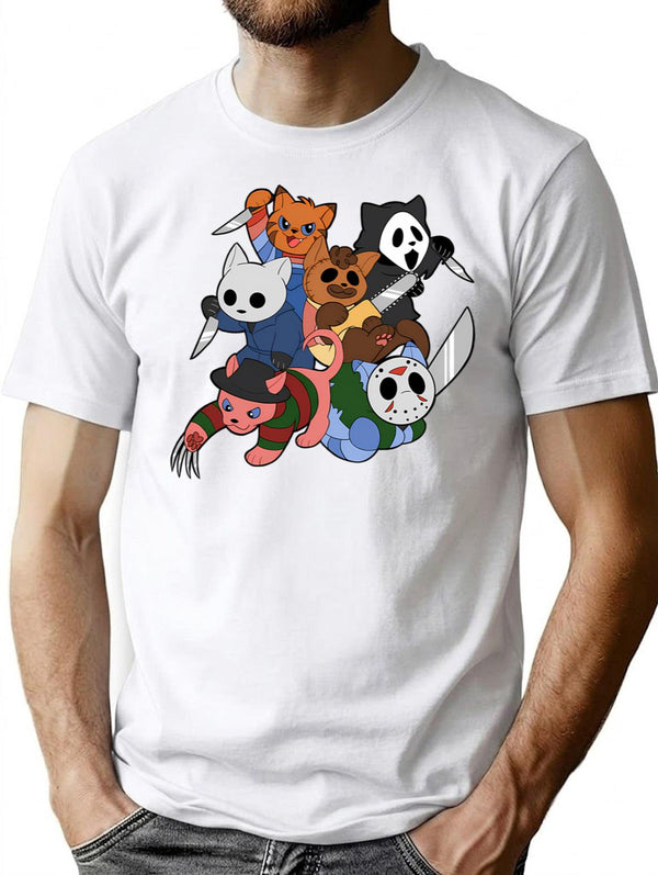Slasher Kitties (Group Of 6) T-Shirt for Men & Women, T-Shirts Graphic Tee - White
