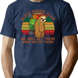 Sloth Hiking Team We'Ll Get There When We Get There Minimalist Graphic T-Shirt - Unisex Streetwear Tee - Navy