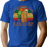 Sloth Hiking Team We'Ll Get There When We Get There Minimalist Graphic T-Shirt - Unisex Streetwear Tee - Blue