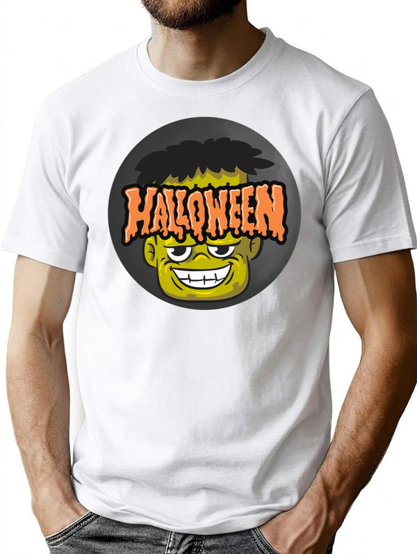 Spooky Frankenstein Halloween Sticker Creepy Cute Monster Design T-Shirt for Men & Women, T-Shirts Graphic Tee - White