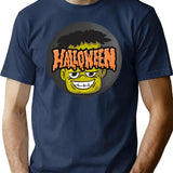 Spooky Frankenstein Halloween Sticker Creepy Cute Monster Design T-Shirt for Men & Women, T-Shirts Graphic Tee - Navy