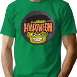 Spooky Frankenstein Halloween Sticker Creepy Cute Monster Design T-Shirt for Men & Women, T-Shirts Graphic Tee - Green