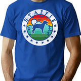 Staffie Dog Summer Vintage Minimalist Graphic T-Shirt - Unisex Streetwear Tee - Blue