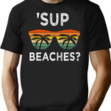 Sup Beaches Vintage Retro Funny Beach Vacation Minimalist Graphic T-Shirt - Unisex Streetwear Tee - Black