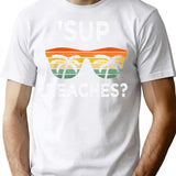Sup Beaches Vintage Retro Funny Beach Vacation Minimalist Graphic T-Shirt - Unisex Streetwear Tee - White