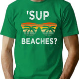 Sup Beaches Vintage Retro Funny Beach Vacation Minimalist Graphic T-Shirt - Unisex Streetwear Tee - Green