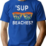 Sup Beaches Vintage Retro Funny Beach Vacation Minimalist Graphic T-Shirt - Unisex Streetwear Tee - Blue