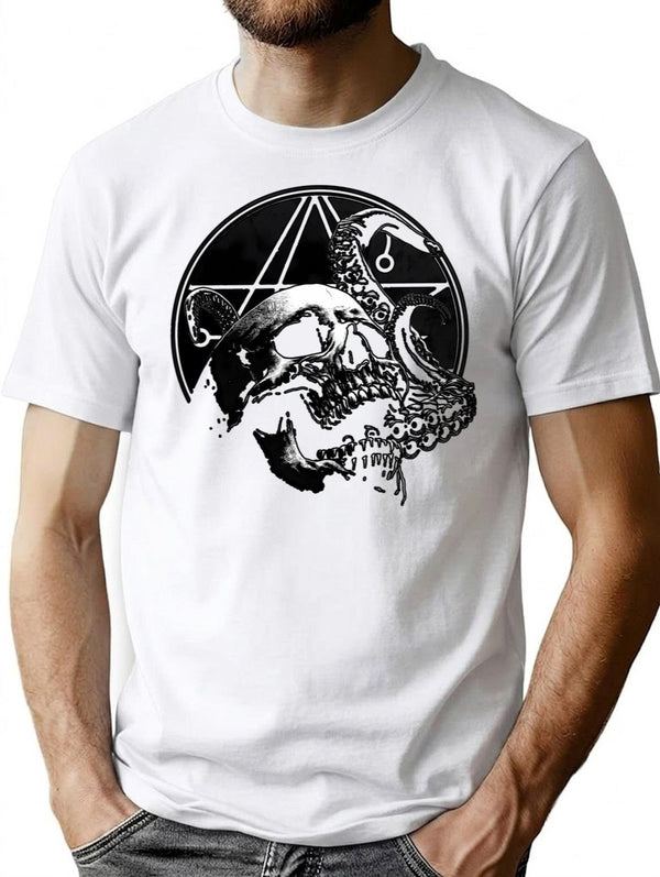 Tentacle Skull - Cthulhu Necronomicon Design T-Shirt for Men & Women, T-Shirts Graphic Tee - White