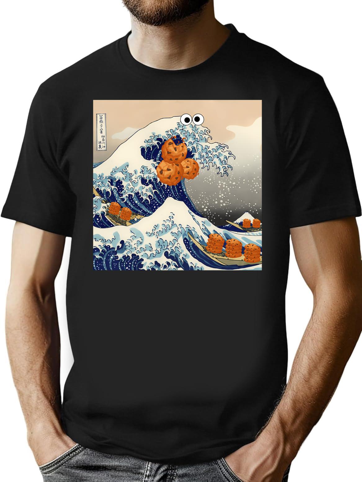 The Great Wave Off Kanagawa Cookie T-Shirt for Men & Women, T-Shirts Graphic Tee - Black