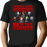 There Are Horrors In This House Pumpkin Halloween Horror Movie Characters T-Shirt for Men & Women, T-Shirts Graphic Tee - Black