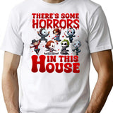 There Are Horrors In This House Pumpkin Halloween Horror Movie Characters T-Shirt for Men & Women, T-Shirts Graphic Tee - White