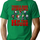 There Are Horrors In This House Pumpkin Halloween Horror Movie Characters T-Shirt for Men & Women, T-Shirts Graphic Tee - Green