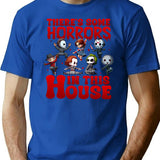 There Are Horrors In This House Pumpkin Halloween Horror Movie Characters T-Shirt for Men & Women, T-Shirts Graphic Tee - Blue
