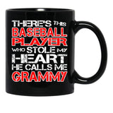 There'S This Baseball Player Who Stole My Heart He Calls Me Grammy Black Gift Coffee Mug - Black