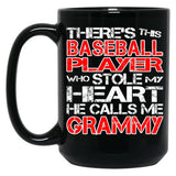 There'S This Baseball Player Who Stole My Heart He Calls Me Grammy Black Gift Coffee Mug