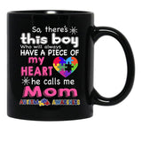 There'S This Boy - He Call Me Mom - Autism Awareness Mug Black Gift Coffee Mug - Black