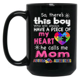 There'S This Boy - He Call Me Mom - Autism Awareness Mug Black Gift Coffee Mug