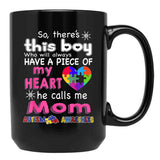 Theres This Boy He Call Me Mom Autism Awareness Black Gift Coffee Mug - Black
