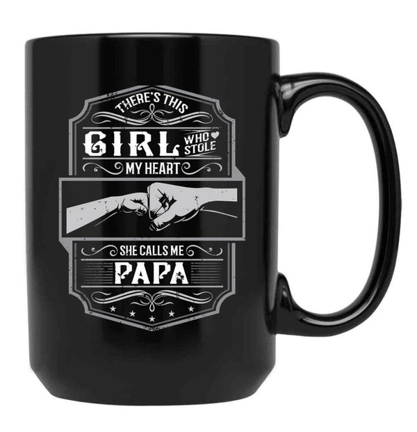 This Girl Stole My Heart She Calls Me Papa Black Gift Coffee Mug - Black