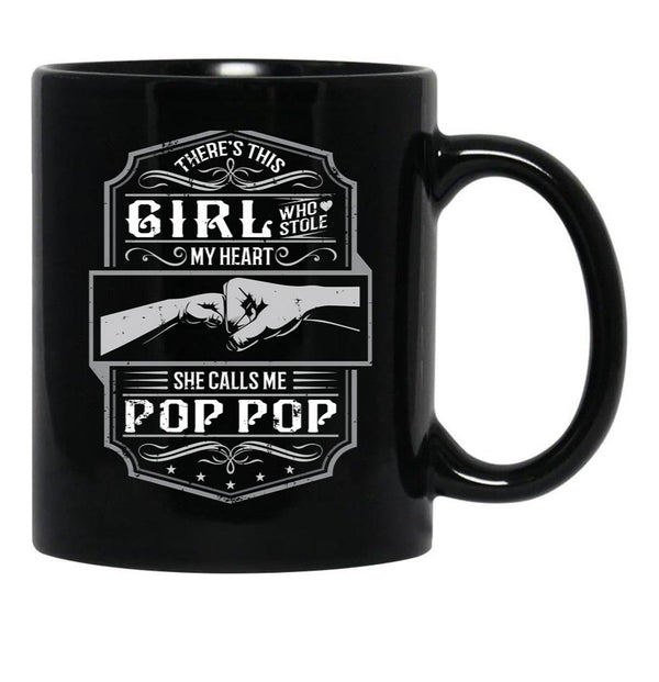 This Girl Stole My Heart She Calls Me Pop Pop Black Gift Coffee Mug - Black