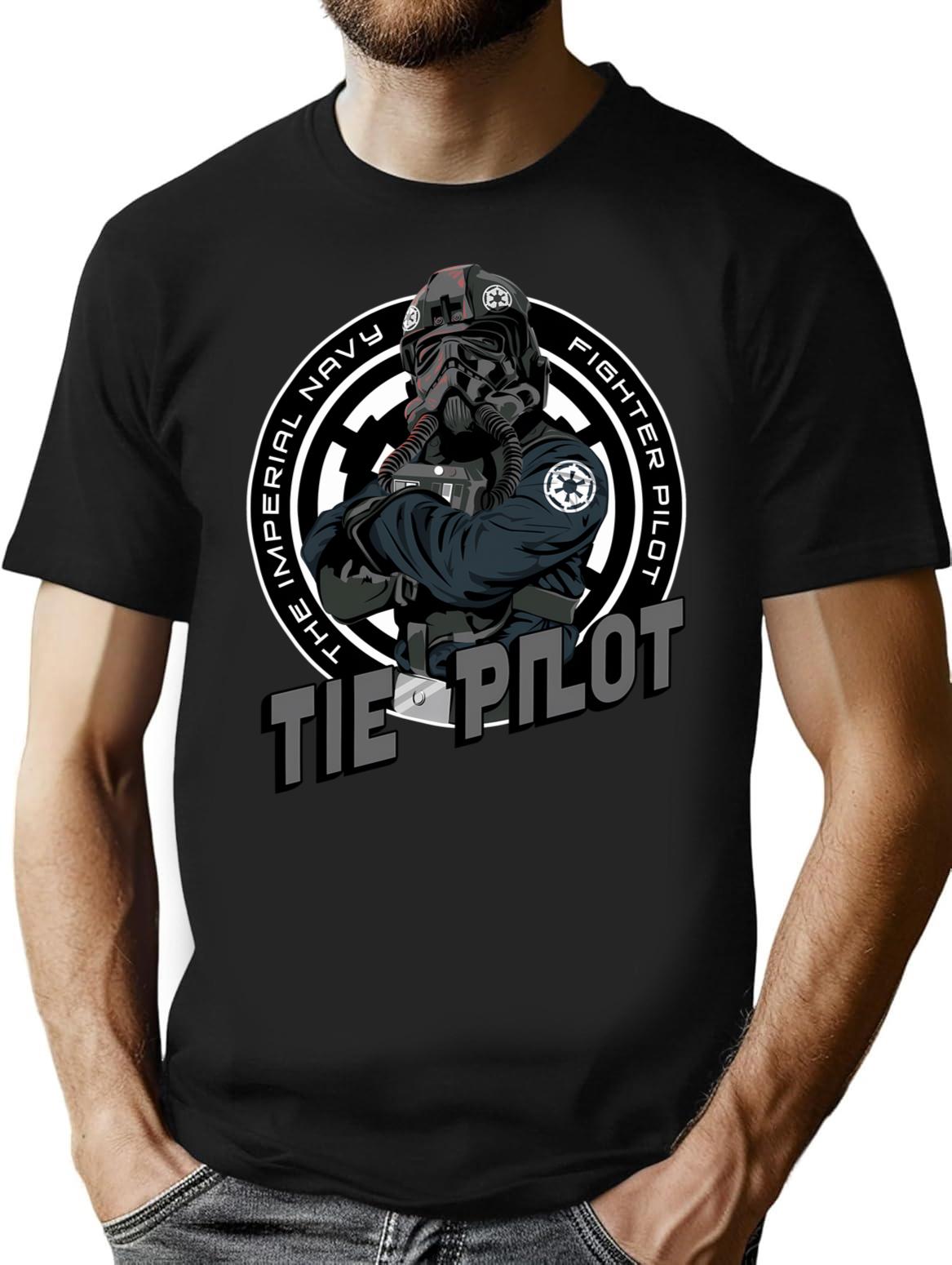 Tie Pilot Crest T-Shirt for Men & Women, T-Shirts Graphic Tee - Black